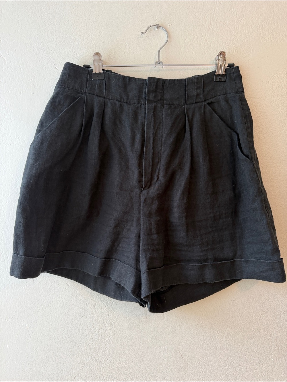 High-Waisted Black Linen Women's Shorts